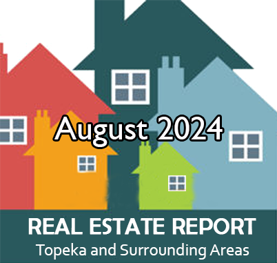 August 2024 real estate market stats for Topeka, Kansas, showing average home prices, days on market, number of homes sold, and active listings.